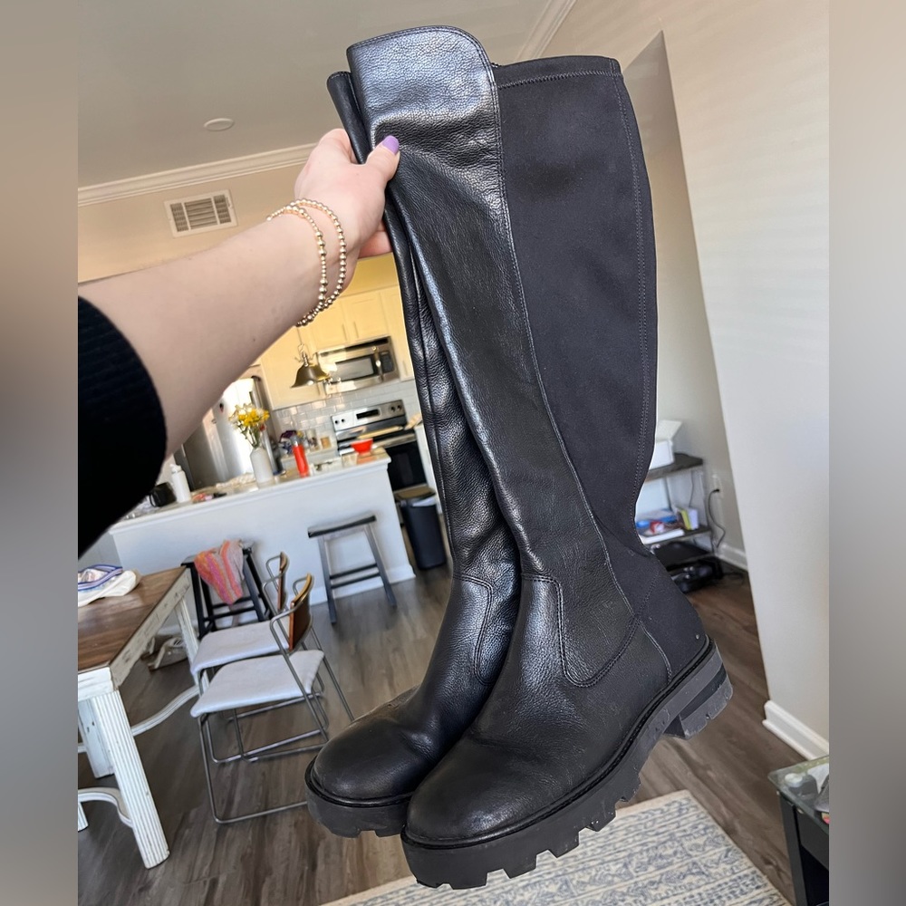 Vince Camuto Knee High Leather Stretch Back Boots